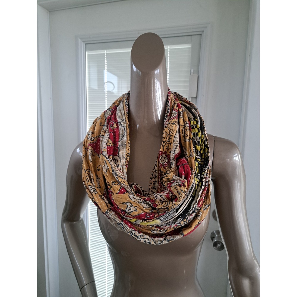 Kantha Stitch Infinity Scarf Multicolor Floral Patchwork Boho Loop Scarf